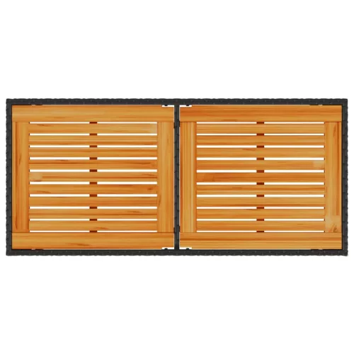  fekete polyrattan akácfa lapos kerti asztal 115x54x74 cm