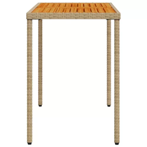  bézs polyrattan akácfa lapos kerti asztal 115x54x74 cm