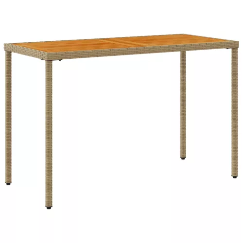  bézs polyrattan akácfa lapos kerti asztal 115x54x74 cm