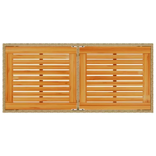 bézs polyrattan akácfa lapos kerti asztal 115x54x74 cm