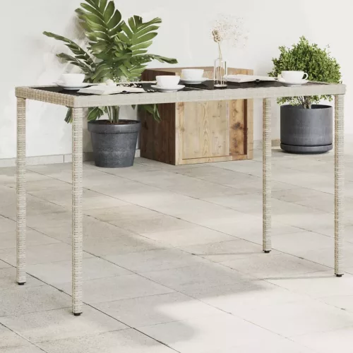  szürke polyrattan üveglapos kerti asztal 115x54x74 cm