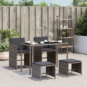   5 részes szürke polyrattan kerti étkezőgarnitúra párnával