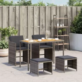    5 részes szürke polyrattan kerti étkezőgarnitúra párnával