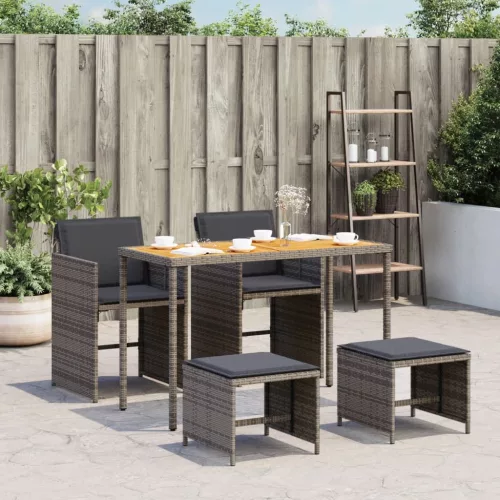  5 részes szürke polyrattan kerti étkezőgarnitúra párnával