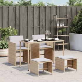    5 részes vegyes bézs polyrattan kerti étkezőgarnitúra párnákkal