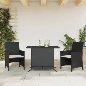  3 részes fekete polyrattan bisztrógarnitúra párnával