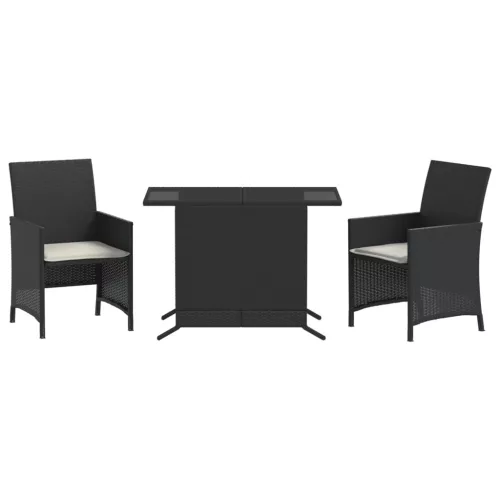 3 részes fekete polyrattan bisztrógarnitúra párnával