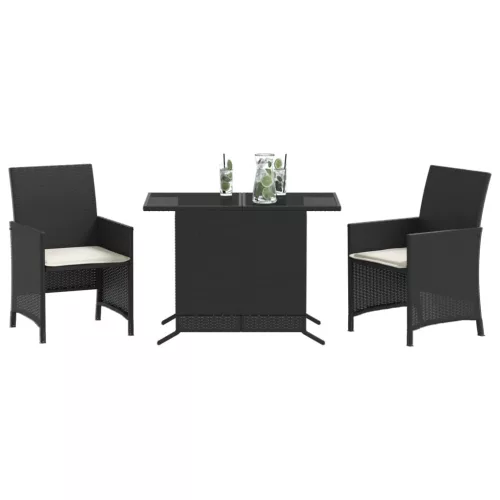  3 részes fekete polyrattan bisztrógarnitúra párnával