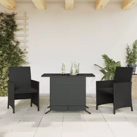  3 részes fekete polyrattan bisztrógarnitúra párnával