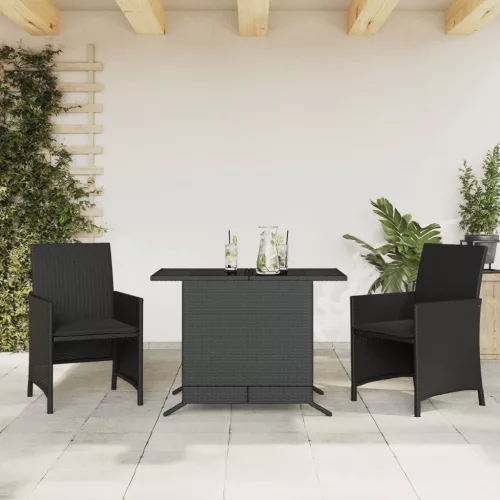 3 részes fekete polyrattan bisztrógarnitúra párnával