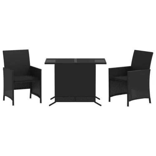  3 részes fekete polyrattan bisztrógarnitúra párnával