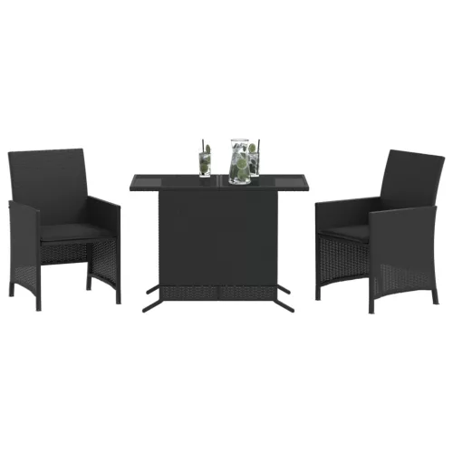  3 részes fekete polyrattan bisztrógarnitúra párnával