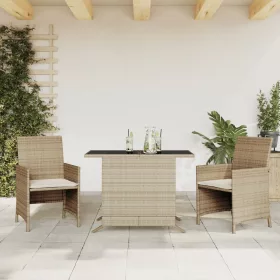  3 részes bézs polyrattan bisztrógarnitúra párnával