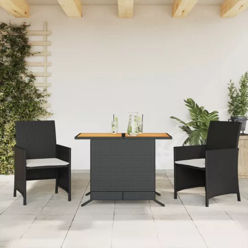  3 részes fekete polyrattan bisztrógarnitúra párnával
