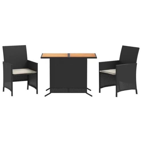  3 részes fekete polyrattan bisztrógarnitúra párnával
