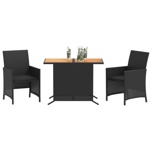  3 részes fekete polyrattan bisztrógarnitúra párnával