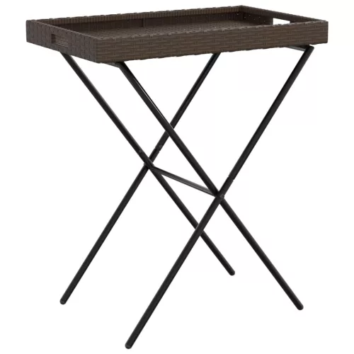  barna összecsukható polyrattan tálcaasztal 65 x 40 x 75 cm
