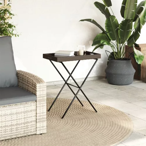  barna összecsukható polyrattan tálcaasztal 65 x 40 x 75 cm
