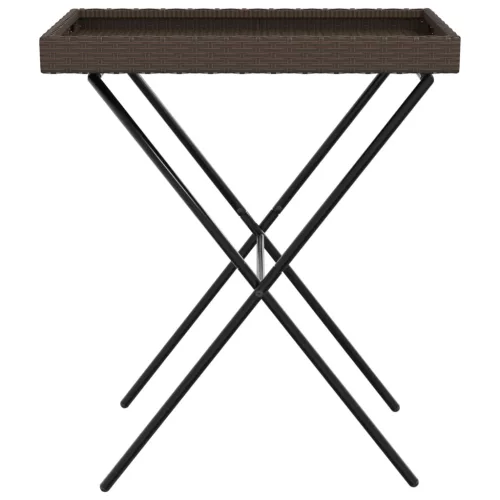  barna összecsukható polyrattan tálcaasztal 65 x 40 x 75 cm