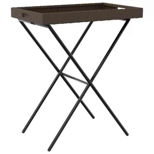 barna összecsukható polyrattan tálcaasztal 65 x 40 x 75 cm