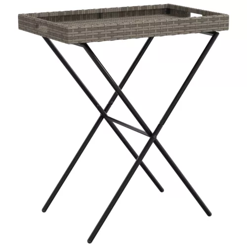  szürke összecsukható polyrattan tálcaasztal 65 x 40 x 75 cm