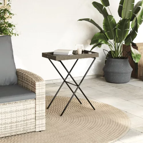  szürke összecsukható polyrattan tálcaasztal 65 x 40 x 75 cm