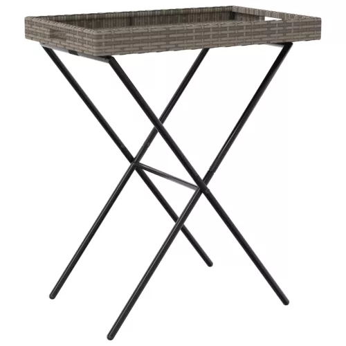 szürke összecsukható polyrattan tálcaasztal 65 x 40 x 75 cm