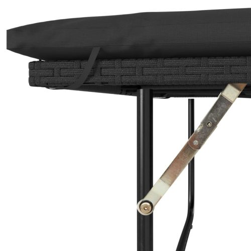  2 személyes fekete polyrattan kerti kanapé párnával