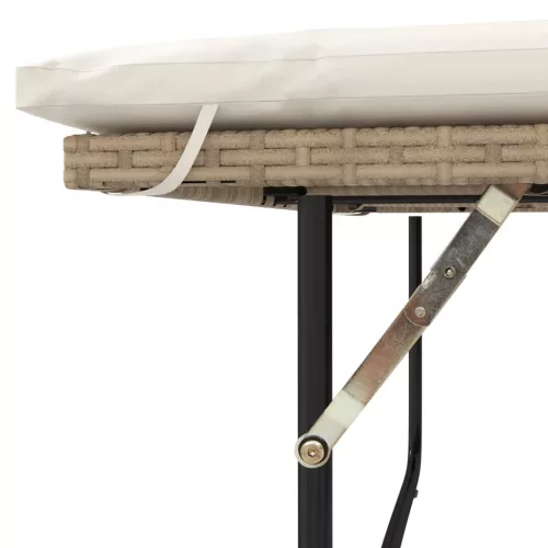  2 személyes bézs polyrattan/akácfa kerti kanapé párnával