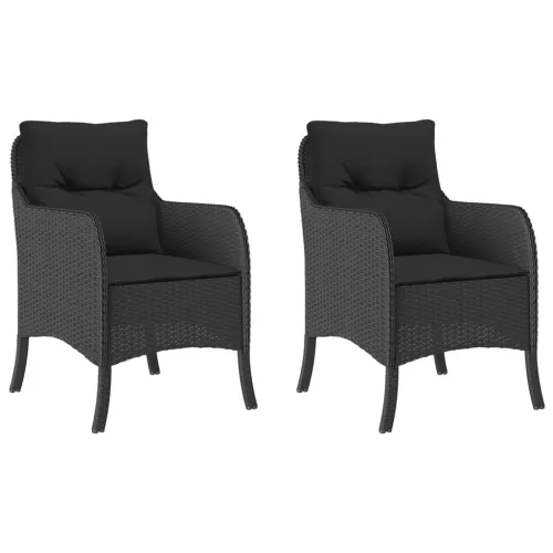  2 db fekete polyrattan kerti szék párnával
