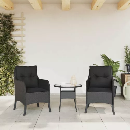  2 db fekete polyrattan kerti szék párnával