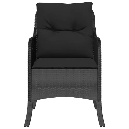  2 db fekete polyrattan kerti szék párnával