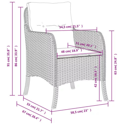  2 db fekete polyrattan kerti szék párnával