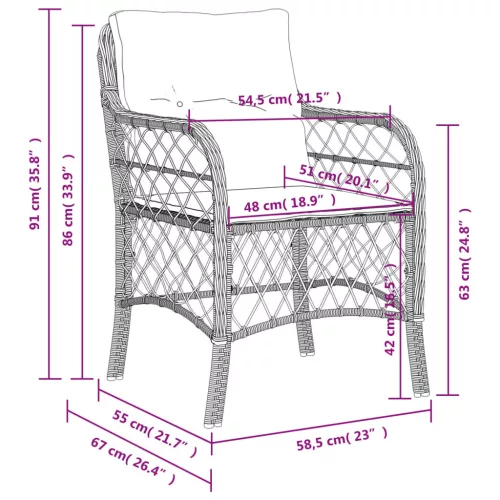  2 db fekete polyrattan kerti szék párnával