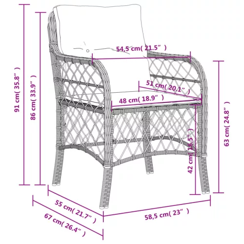  2 db barna polyrattan kerti szék párnával