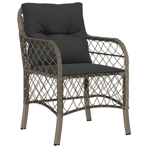  2 db szürke polyrattan kerti szék párnával