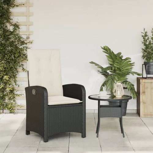  fekete polyrattan dönthető kerti szék párnával