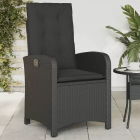  fekete polyrattan dönthető kerti szék párnával