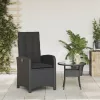 fekete polyrattan dönthető kerti szék párnával