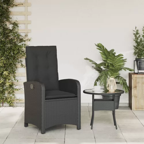  fekete polyrattan dönthető kerti szék párnával