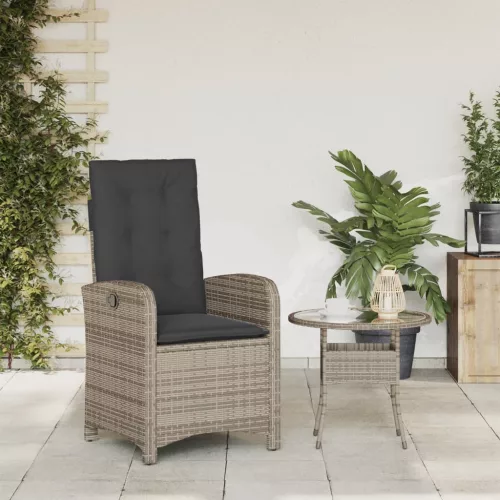  szürke polyrattan dönthető kerti szék párnákkal