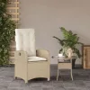  bézs polyrattan dönthető kerti szék párnákkal
