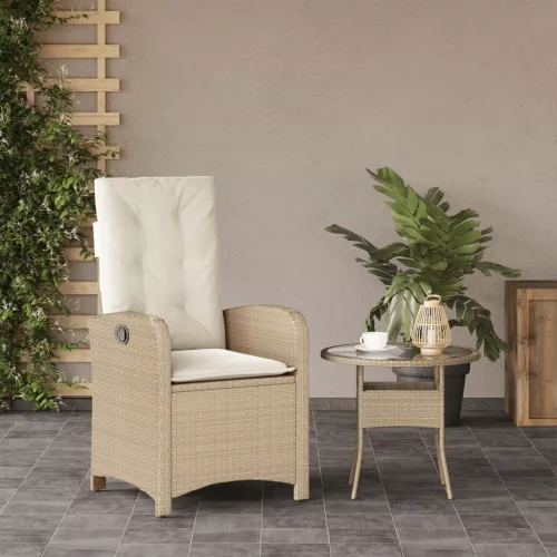  bézs polyrattan dönthető kerti szék párnákkal