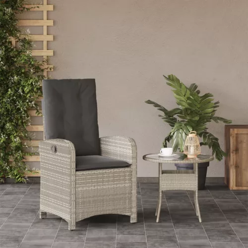  világosszürke polyrattan dönthető kerti szék párnával
