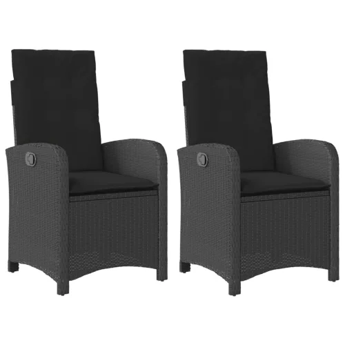  2 db fekete polyrattan dönthető kerti szék párnával