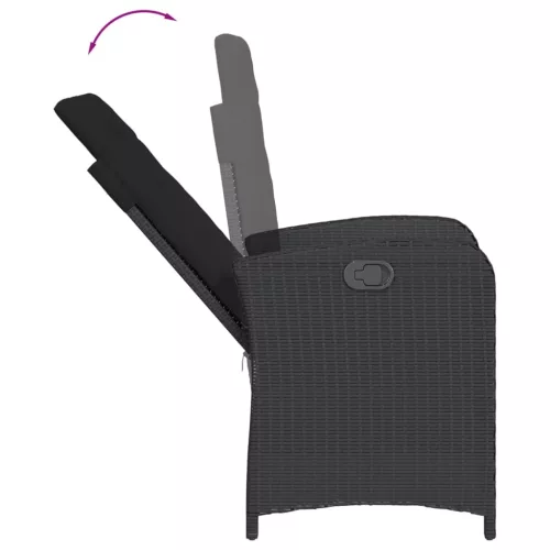  2 db fekete polyrattan dönthető kerti szék párnával