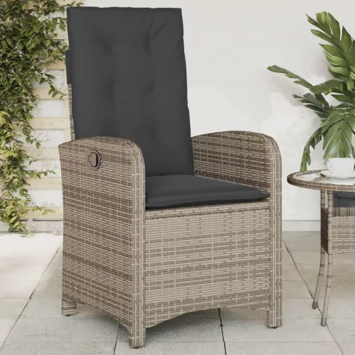  2 db szürke polyrattan dönthető kerti szék párnákkal