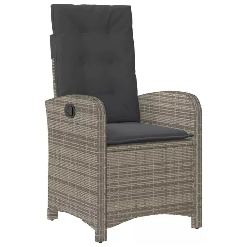  2 db szürke polyrattan dönthető kerti szék párnákkal