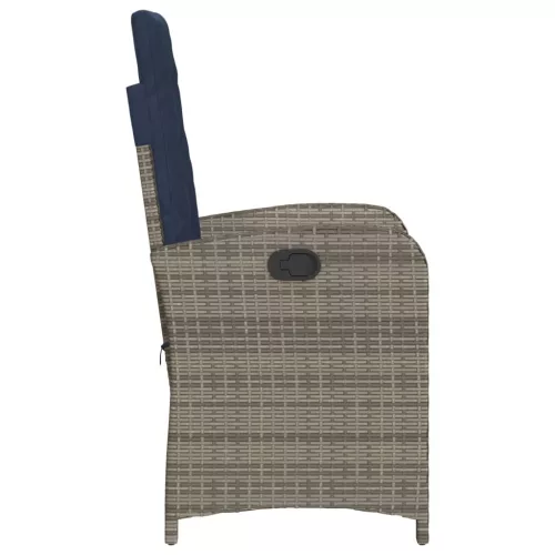  2 db szürke polyrattan dönthető kerti szék párnákkal