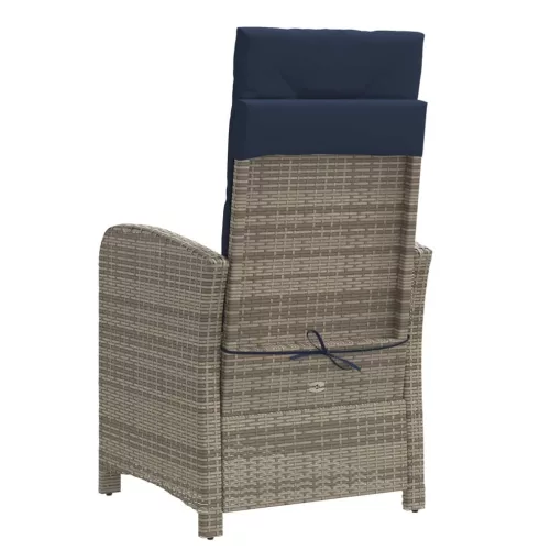  2 db szürke polyrattan dönthető kerti szék párnákkal